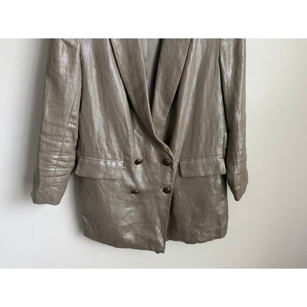 Emerson Fry Long Sleeve Peak Lapel Double-Breasted Blazer Metallic Beige Women 2 - Picture 4 of 7